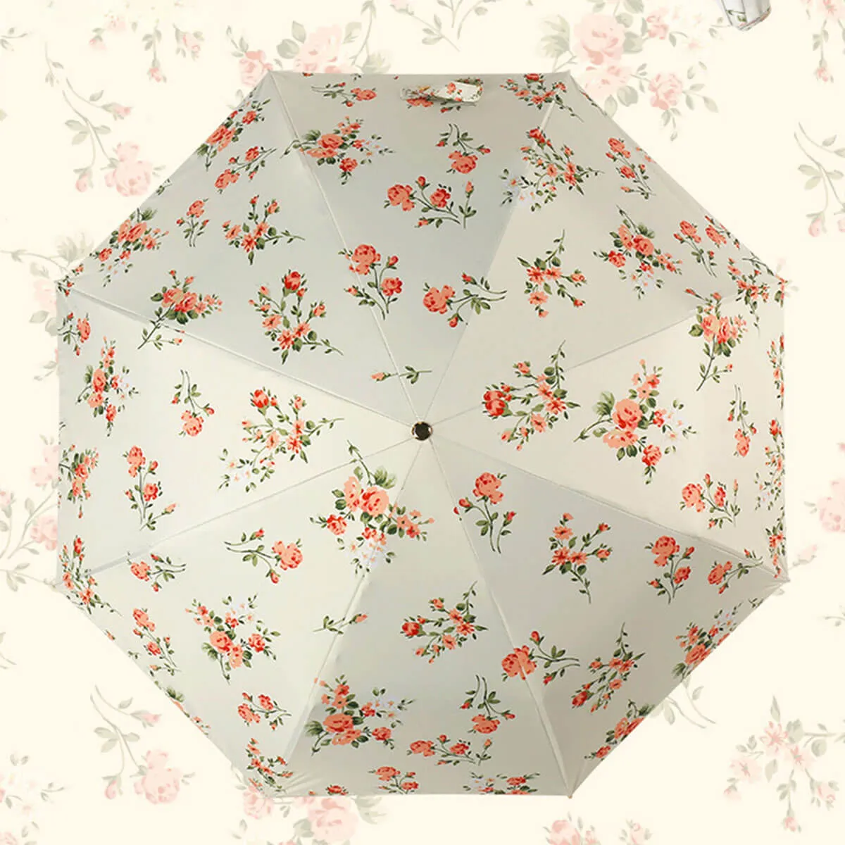 Retro Flower Umbrella – Ultra-Light 3-Fold Golden Hook - Image 2