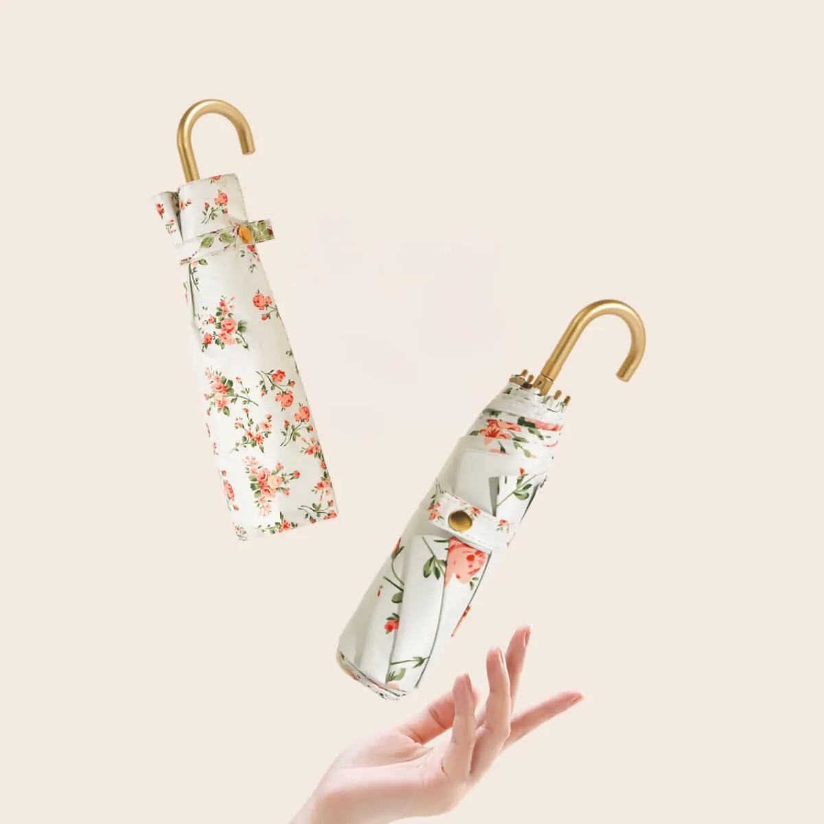 Retro Flower Umbrella – Ultra-Light 3-Fold Golden Hook - Image 3