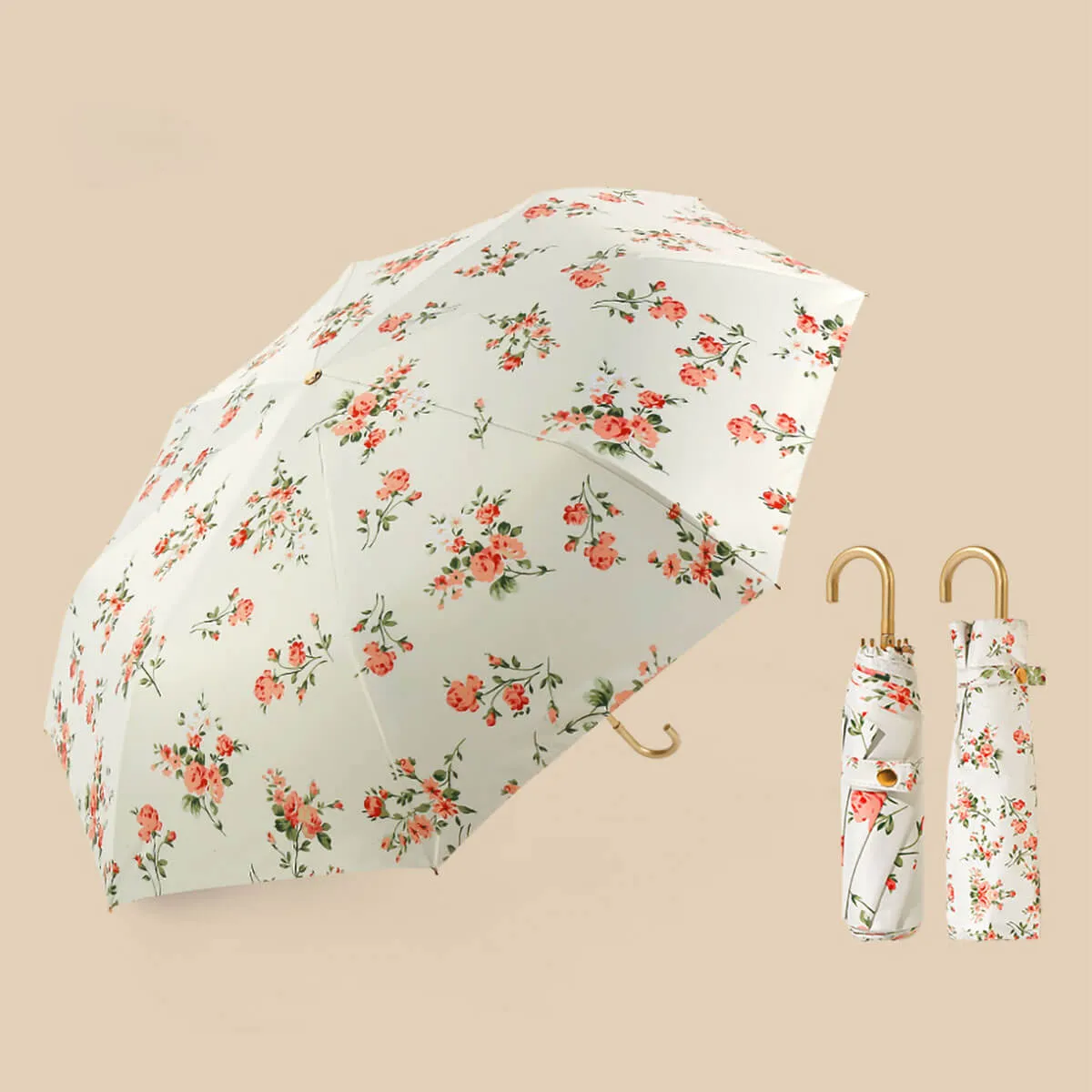 Retro Flower Umbrella – Ultra-Light 3-Fold Golden Hook - Image 6