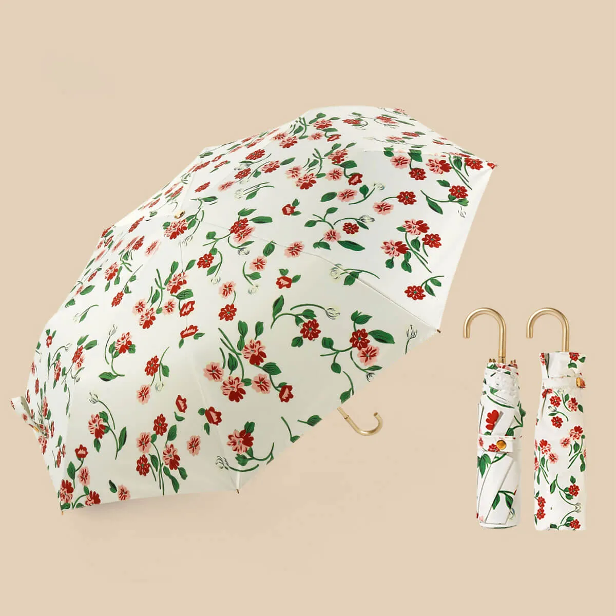 Retro Flower Umbrella – Ultra-Light 3-Fold Golden Hook - Image 7