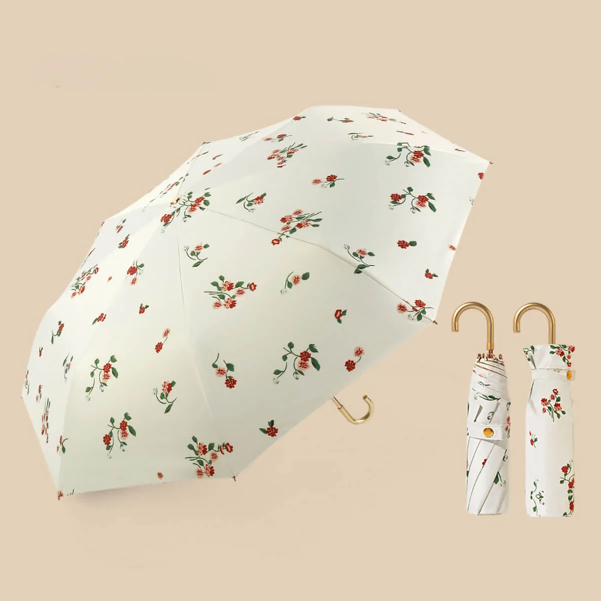Retro Flower Umbrella – Ultra-Light 3-Fold Golden Hook - Image 8