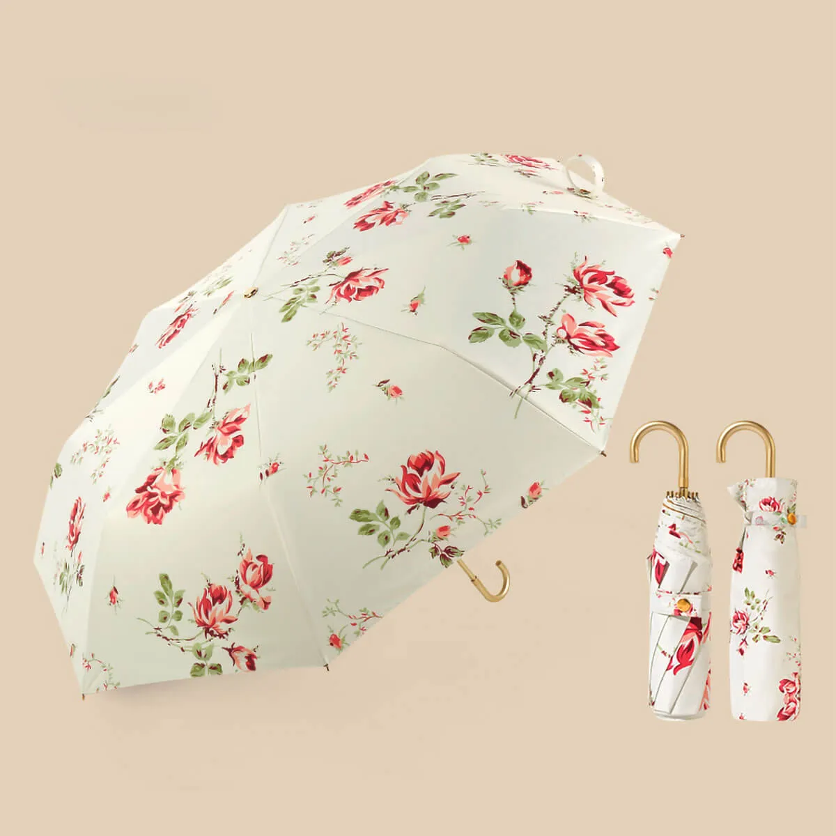 Retro Flower Umbrella – Ultra-Light 3-Fold Golden Hook - Image 9