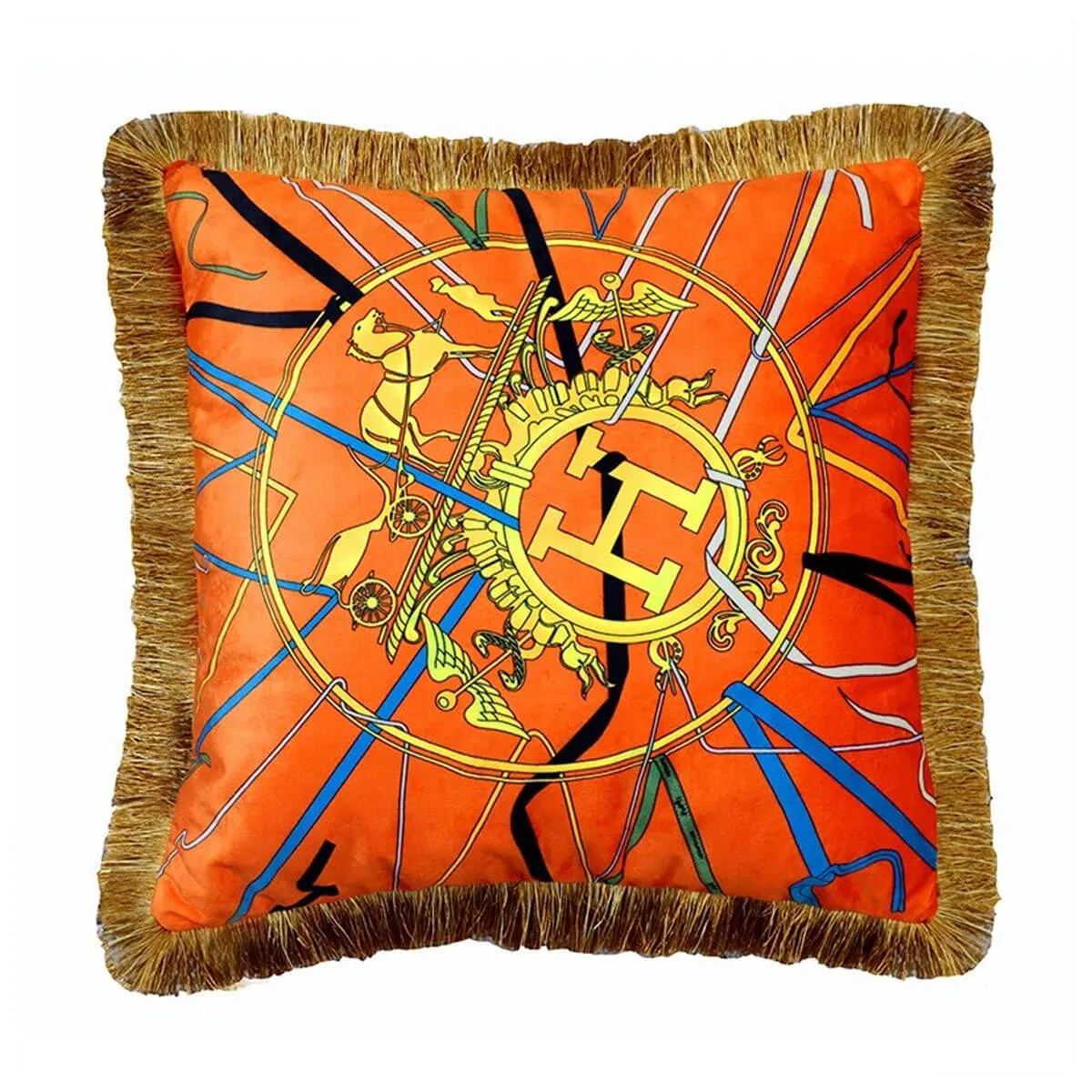 Retro Luxury Printed Cushion Cover Velvet Tassel Edge Sofa Cushion Pillowcase - Image 10
