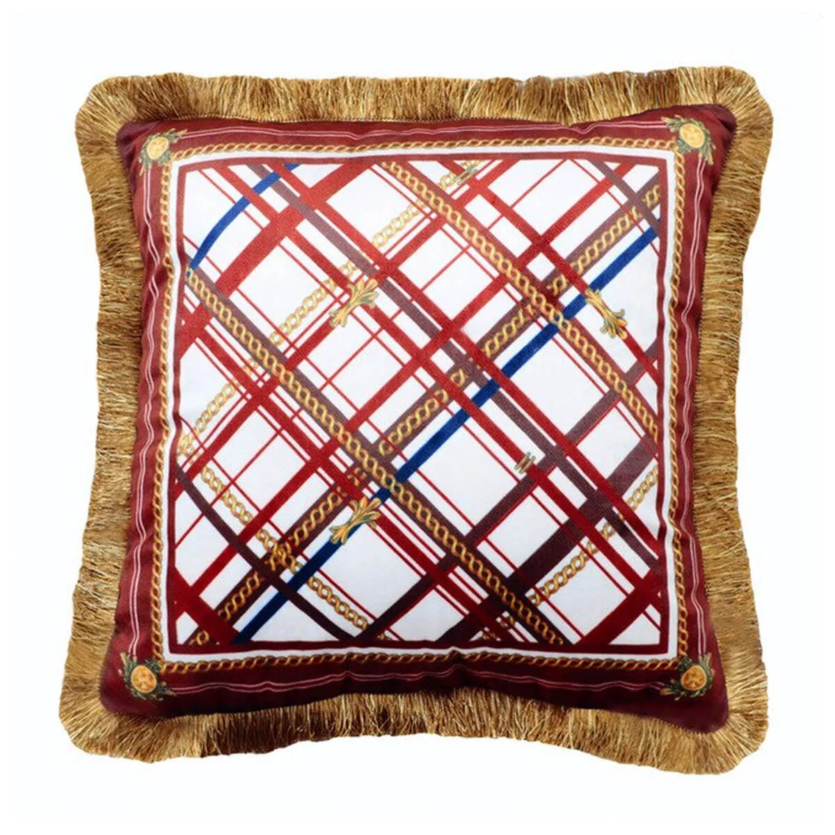 Retro Luxury Printed Cushion Cover Velvet Tassel Edge Sofa Cushion Pillowcase - Image 6