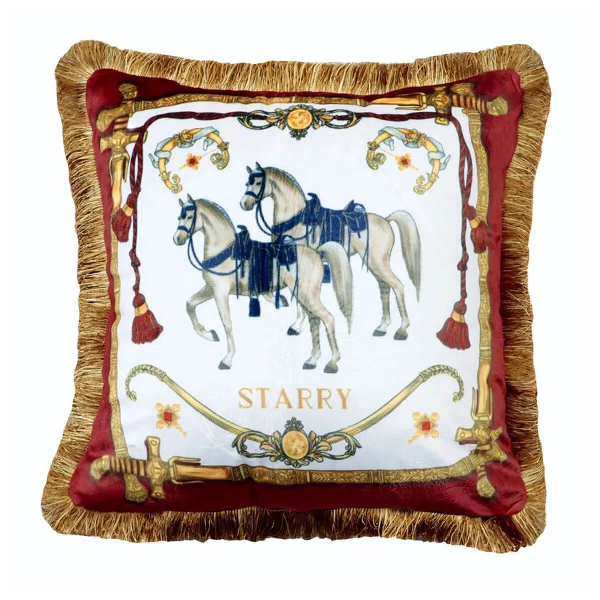 Retro Luxury Printed Cushion Cover Velvet Tassel Edge Sofa Cushion Pillowcase - Image 7