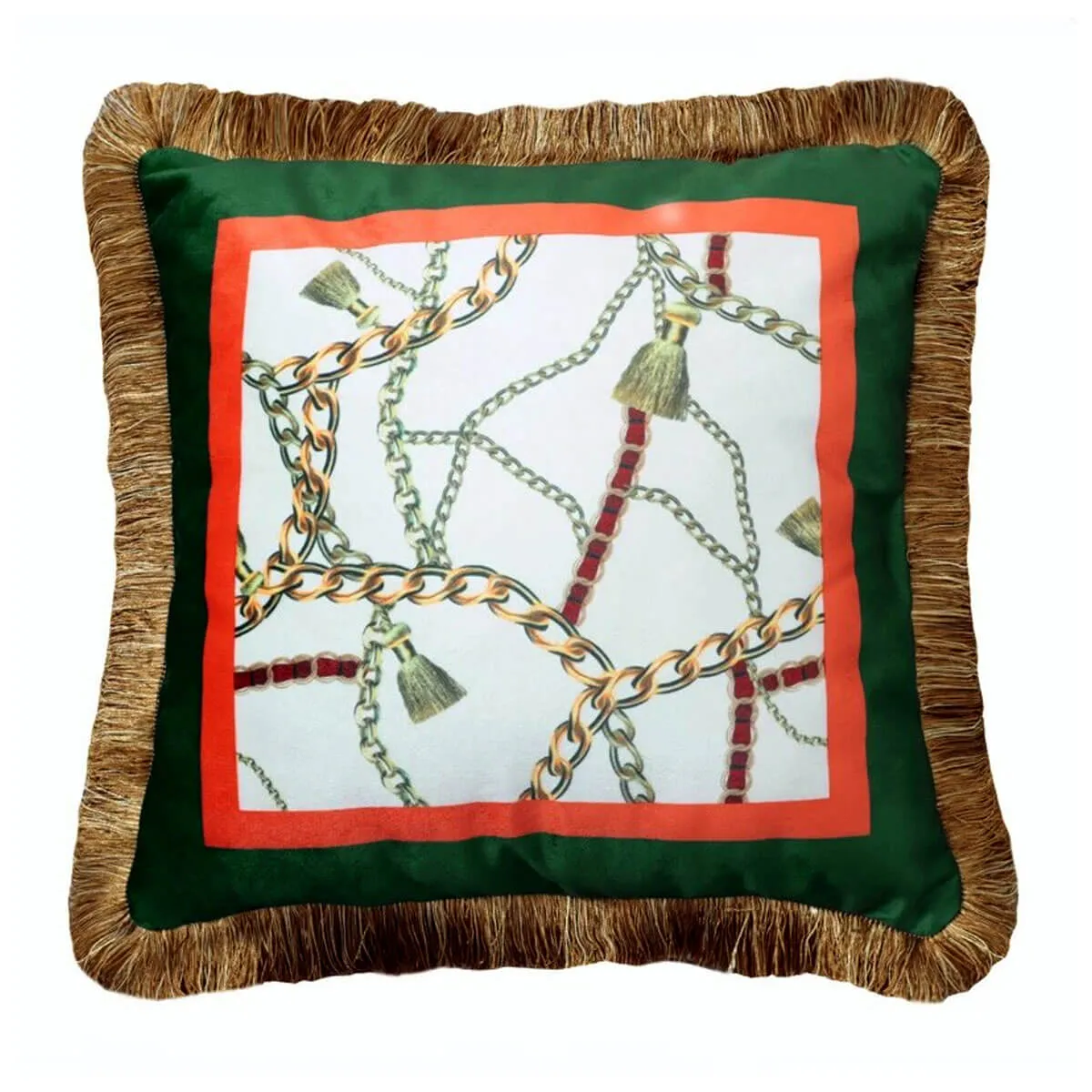 Retro Luxury Printed Cushion Cover Velvet Tassel Edge Sofa Cushion Pillowcase - Image 8