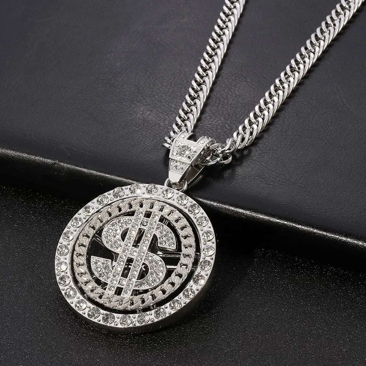 Rotating Dollar Pendant Iced Out Bling Necklace - Image 10