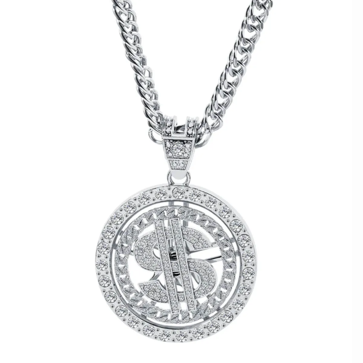 Rotating Dollar Pendant Iced Out Bling Necklace - Image 11