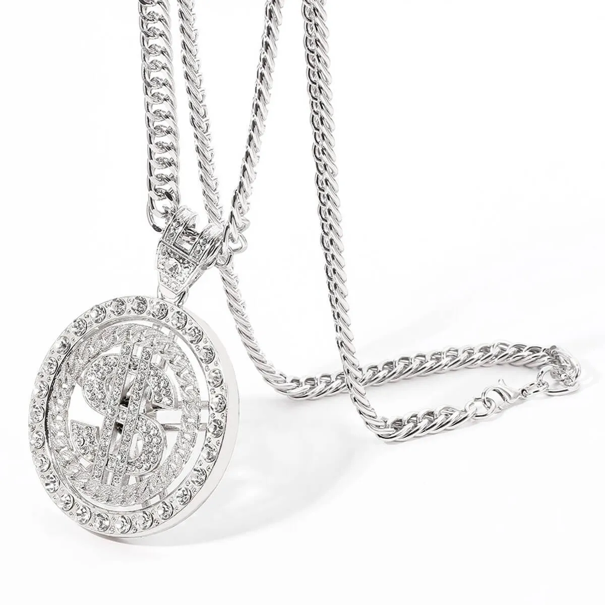 Rotating Dollar Pendant Iced Out Bling Necklace - Image 12