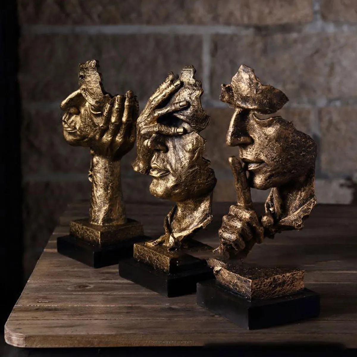 Silencer Thinker Listener Sculpture Figurine Silence Is Gold Modern Art