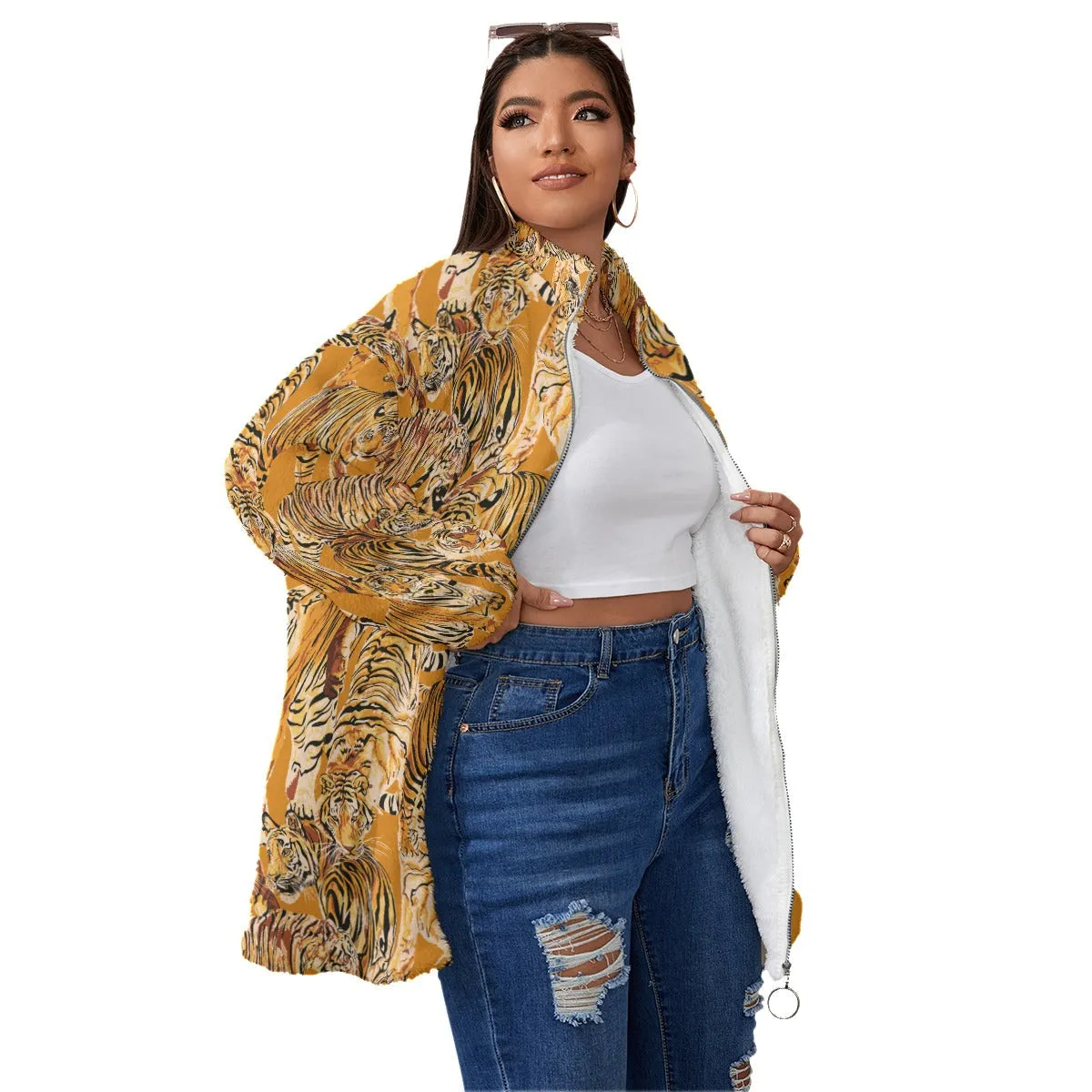 Tigers Family Art Women's Borg Fleece Oversize Jacket