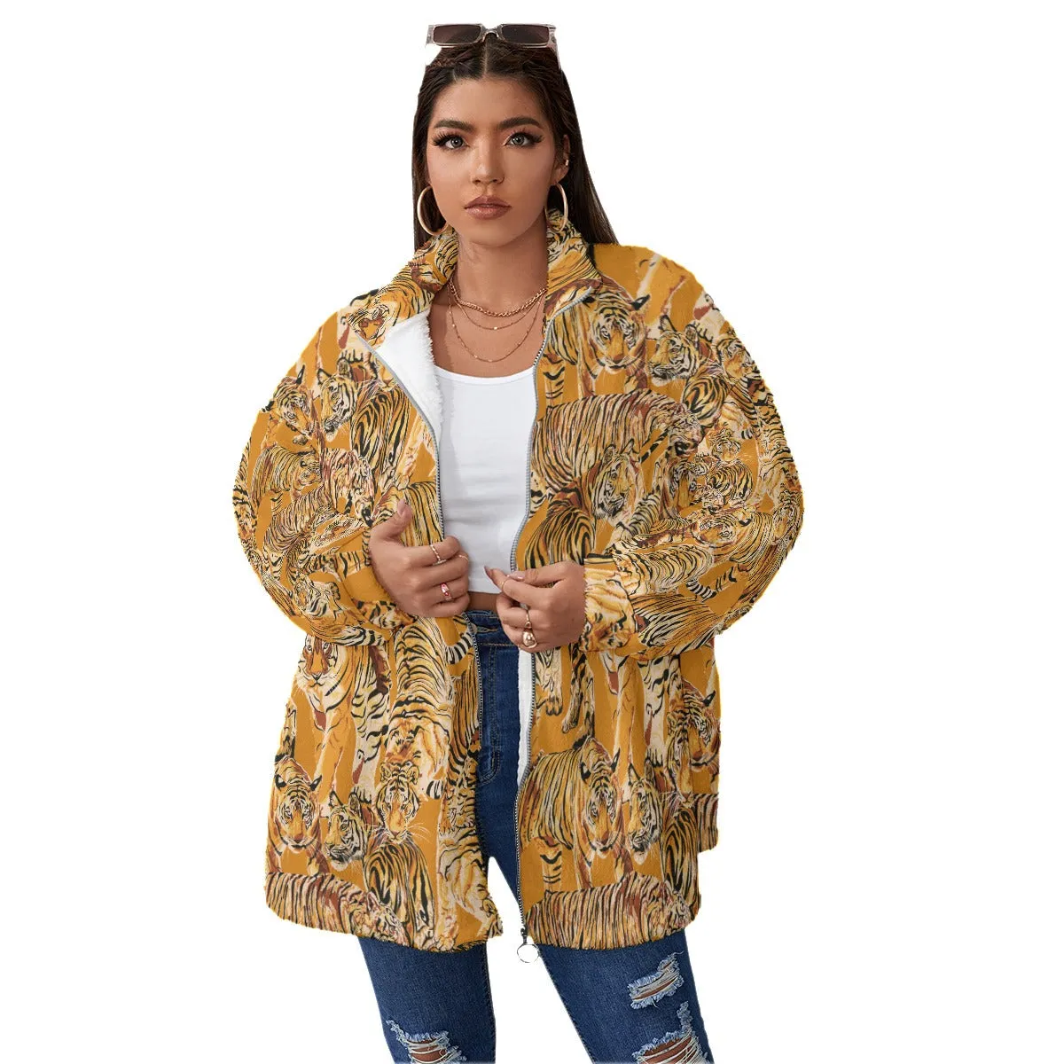 Tigers Family Art Women's Borg Fleece Oversize Jacket - Image 2