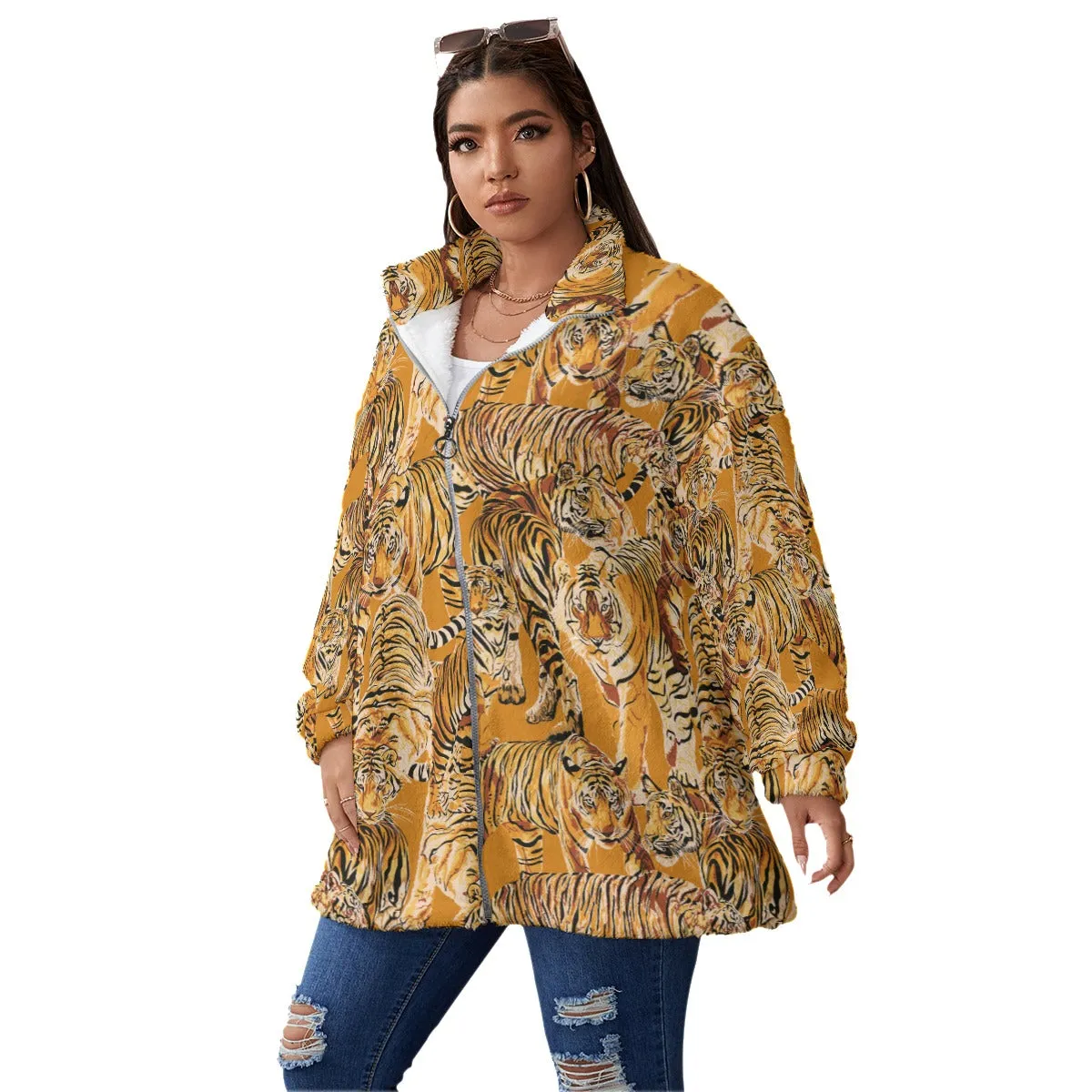 Tigers Family Art Women's Borg Fleece Oversize Jacket - Image 3