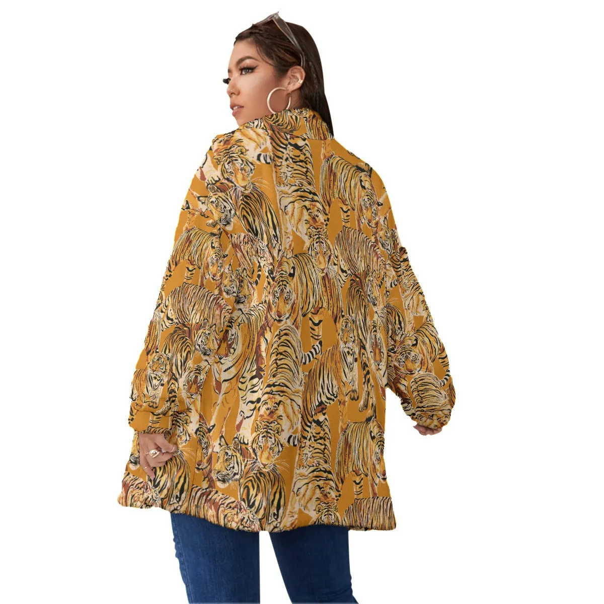 Tigers Family Art Women's Borg Fleece Oversize Jacket - Image 4